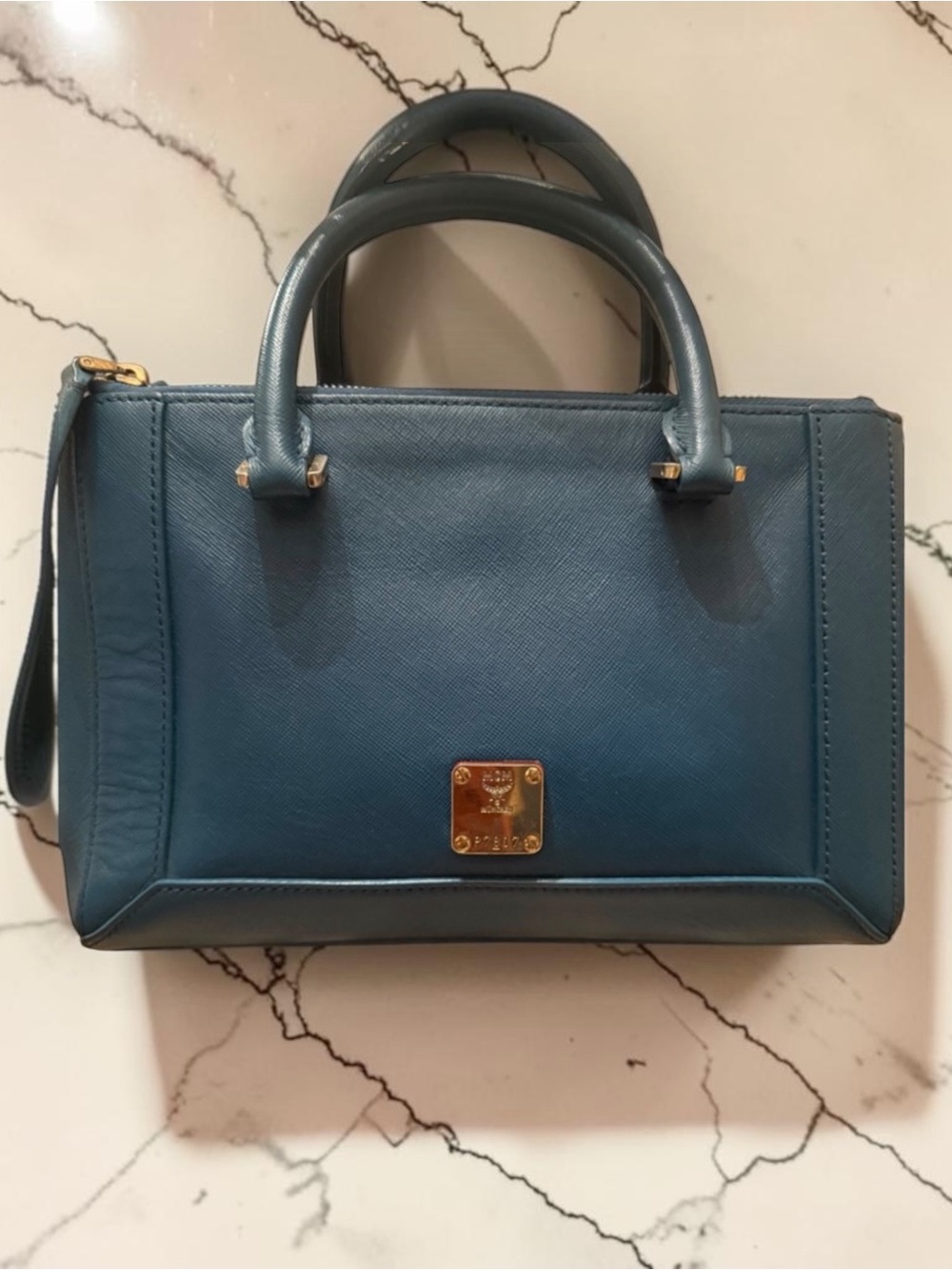 MCM Blue Saffiano Leather Crossbody Bag